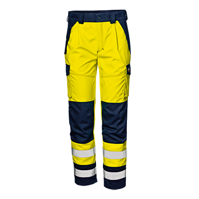 Work trousers POLYTECH PLUS HV, hi-vis yellow/blue