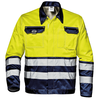 Short work jacket VELVET COLOR, warning yellow/blue