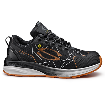 Orange safety shoes, black