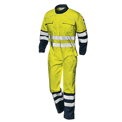 Work coverall SUPERTECH, hi-vis yellow-blue