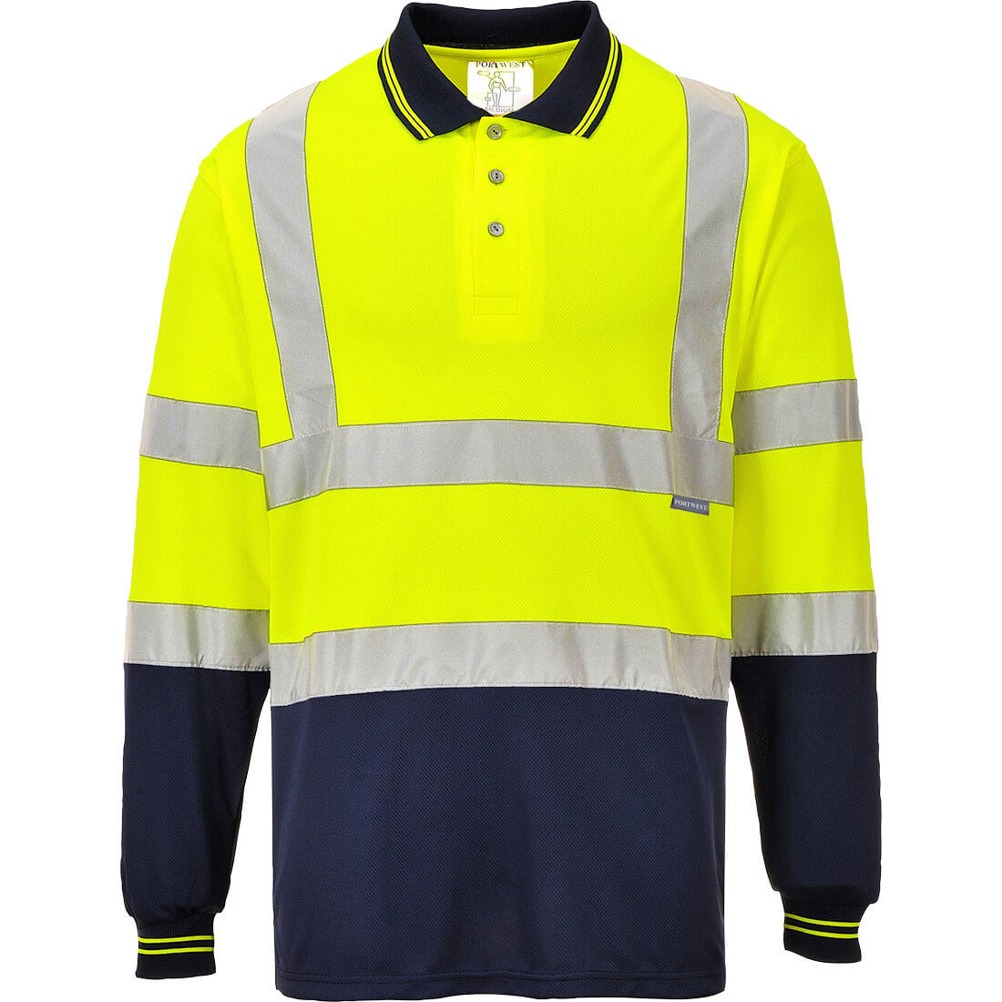 Zweifarbiges Langarm-Poloshirt